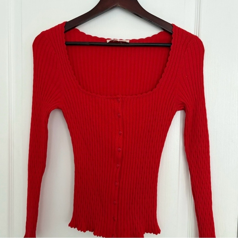 Sezane Vibrant Red Knit Top
